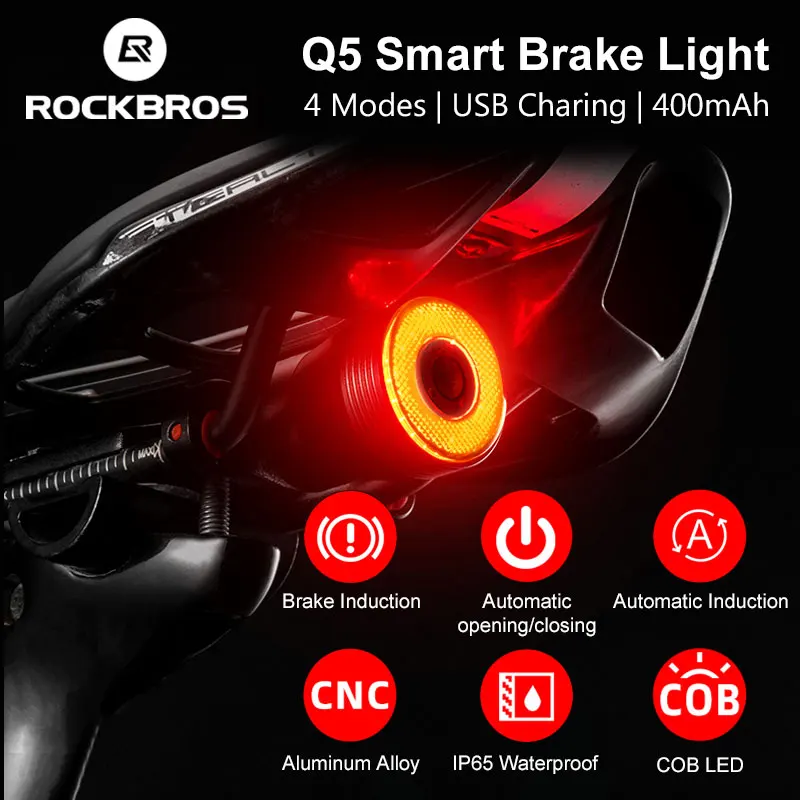 kf-Haa2d4f86060f4b018f74de789f2fe08cF ROCKBROS Bicycle Smart Auto Brake Sensing Light IPx6 Waterproof LED Charging Cycling Taillight Bike Rear Light Accessories Q5 - Image 1