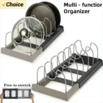1Pc 7-grid Telescopic Pot Rack,Pans Organizer,Space-saving Cabinet Holder for Pots,Pans and Lids-Keep Your Kitchen Neat and Tidy