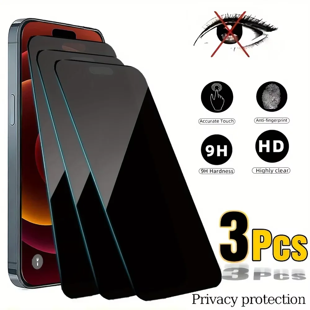kf-S025597b116f7444aa8decb08d210b413X 3Pcs Privacy Full Screen Protector for iPhone 17 15 14 16 Pro Max 16 15 Plus 13 12 11 Pro XR XS Max 9H Hardness Tempered Glass - Image 1