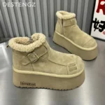 2024 New Fur Platform Women Ankle Boots Flats Suede Warm Shoes Woman Trend Designer Brand Short Plush Cozy Femme Snow Botas