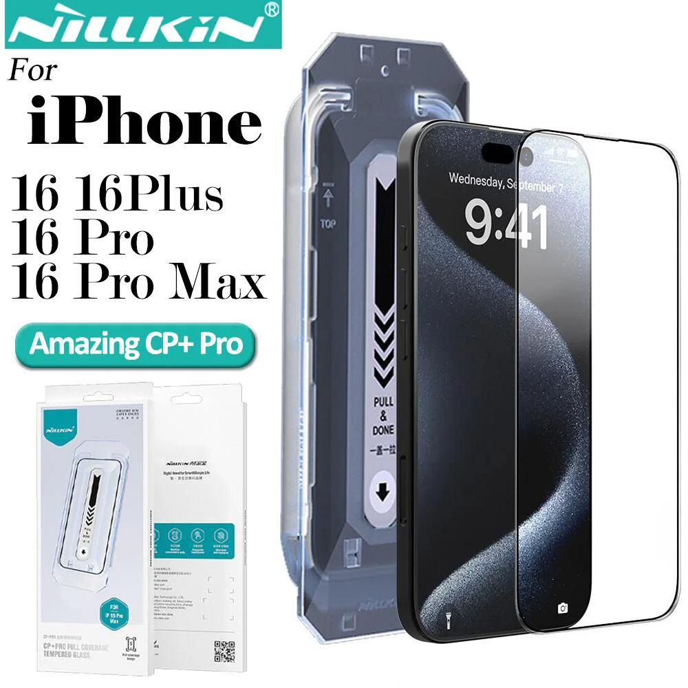 kf-S042a7804bdd341538bc71f3e9a7f2218W Nillkin for iPhone 16 Pro Max 16 Pro 16 Plus CP+ Pro Tempered Glass Phone Screen Protecto with film sticking tool - Image 1