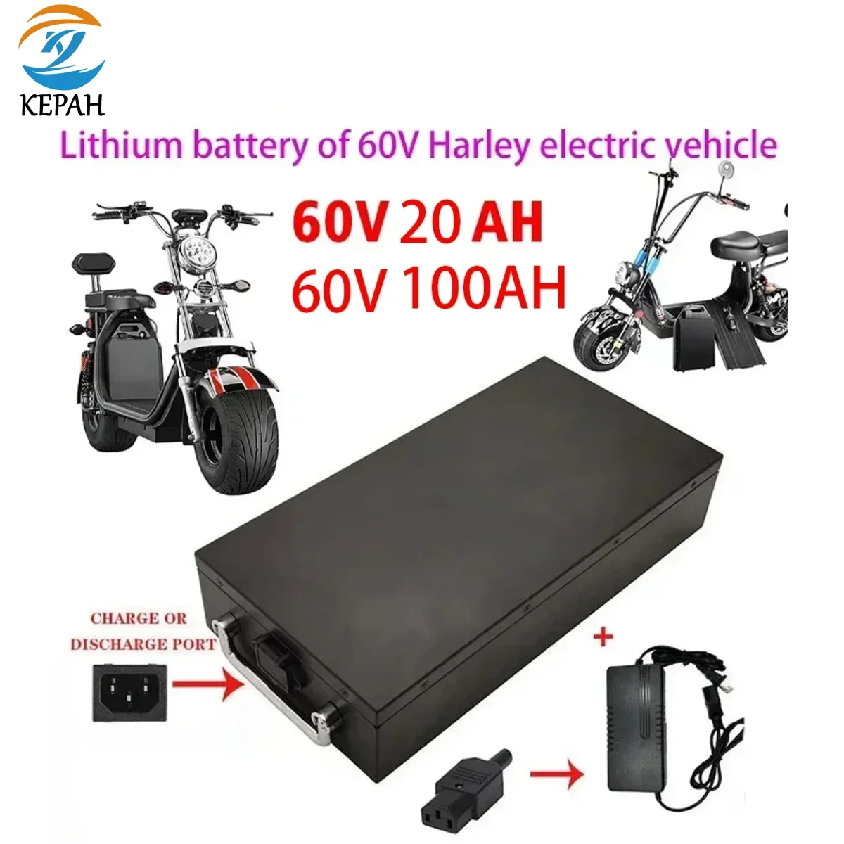 kf-S0684a1fde685454d8fcad63660ad51fbh 60V 20Ah-100Ah 2000W Electric vehicle lithium battery for Harley two wheel foldable Citycoco electric scooter Free charger - Image 1