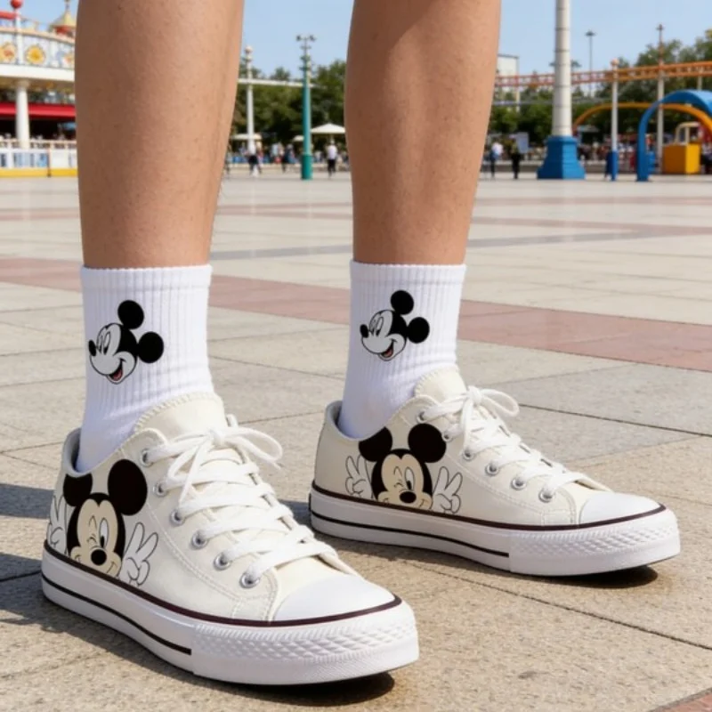 kf-S06df550becf94f8fadf00ea2f9ad53a0G Girl Boys Kids Disney Mickey Mouse White Black Canvas Shoes Casual Cartoon Comfort Children Print Shoes Size 35-44 - Image 1