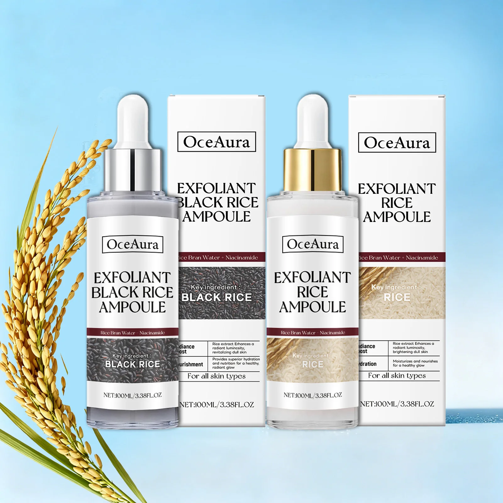 kf-S074e8b7de3b744d9a903924e547eec2bm Rice Exfoliating Ampoule Set for Gentle Peel Pore Minimizing & Deep Hydration Brightening Oil Control Serum for All Skin Types - Image 1