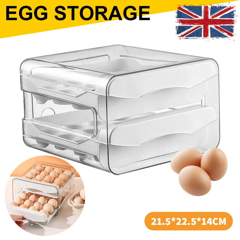 kf-S0bd17c70b81847c4b6cfb54037cf3607z Drawer Egg Holder Rack Refrigerator Egg Storage Box 2 Layers Fresh-keeping Box Kitchen Accessories Household Stacked Egg Tray - Image 1