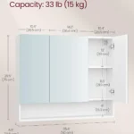 VASAGLE Bathroom Mirror Cabinet, Bathroom Cabinet with Mirror, Wall Mirror Cabinet, Open Compartment, Adjustable Shelves