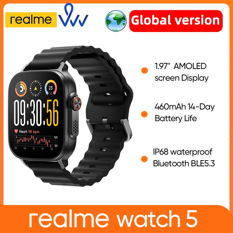 kf-S10f4d8dc66a544c99f9af9e5b2fa1edfW 100% original realme watch 5 1.97" 600nits AMOLED 460mAh 14-Day Battery Life 300+ Themes Support GPS GNSS Global Version - Image 1