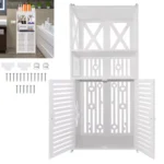 BRIEFNESS Waterproof PVC Bathroom Cabinet, Floor Standing Storage with Double Doors & 3 Shelves, White Bathroom Storage Unit