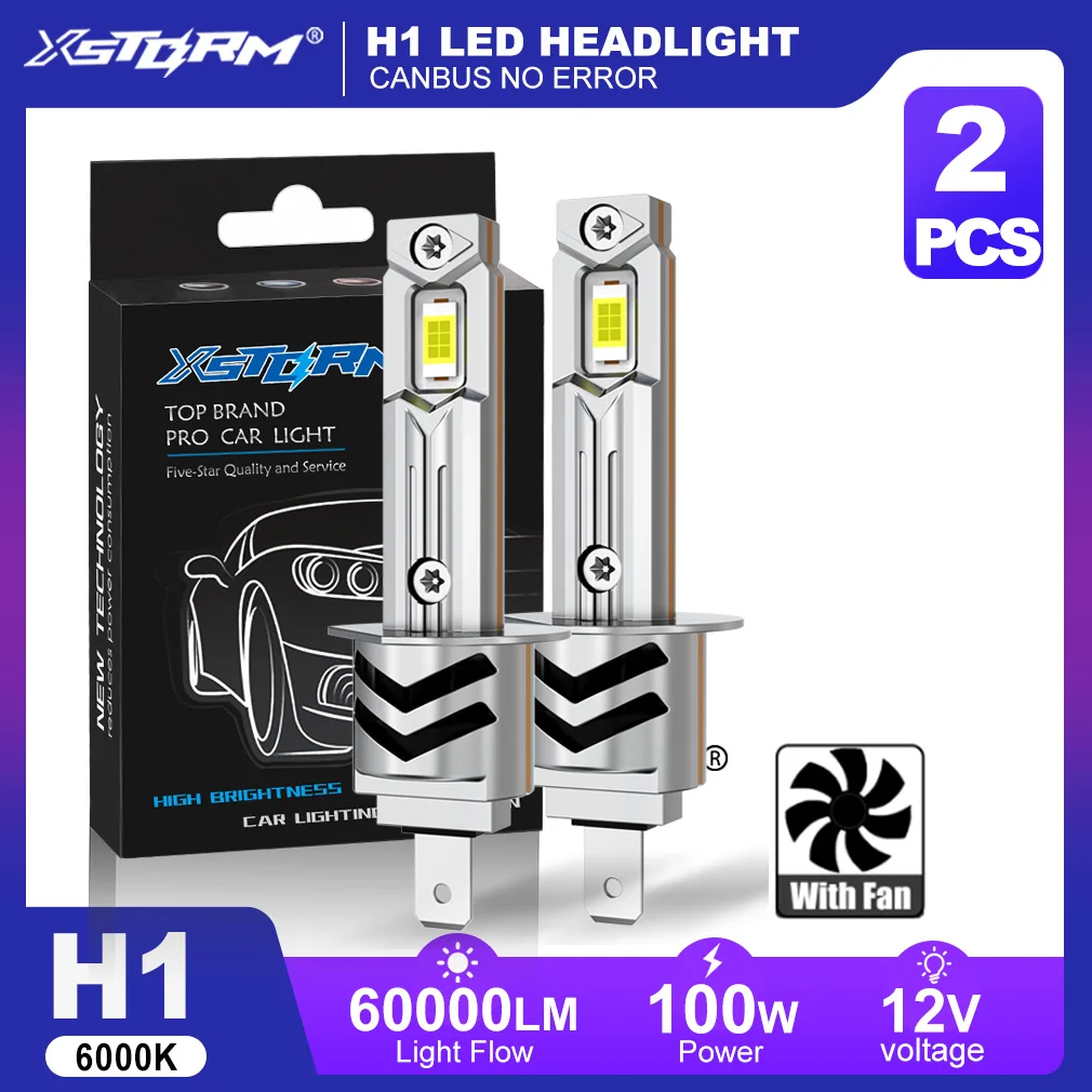 kf-S13971c64596f4ef88bb42eba7b82dc12z XSTORM H1 LED Lights Bulbs Canbus 60000LM 100w H3 H7 LED Headlight With Fan H1 Turbo Lamps Car Headlights Plug & Play 6000K 12V - Image 1