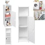 BRIEFNESS Waterproof Narrow 3-Tier Storage Cabinet with Door – Space-Saving Organizer for Bathroom, Bedroom, Living Room