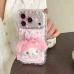 Cute Cartoon My Melody Pink Phone Case For iphone 17 15 16 14 Pro Max 17 Pro 16 Pro 15 Pro Fluffy Plush Magnetic Bracket Cover