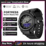NORTH EDGE FORTRESS Men's Military Digital Watch Stopwatch Waterproof 50M Sports Watches World Time LED Wristwatch reloj hombre