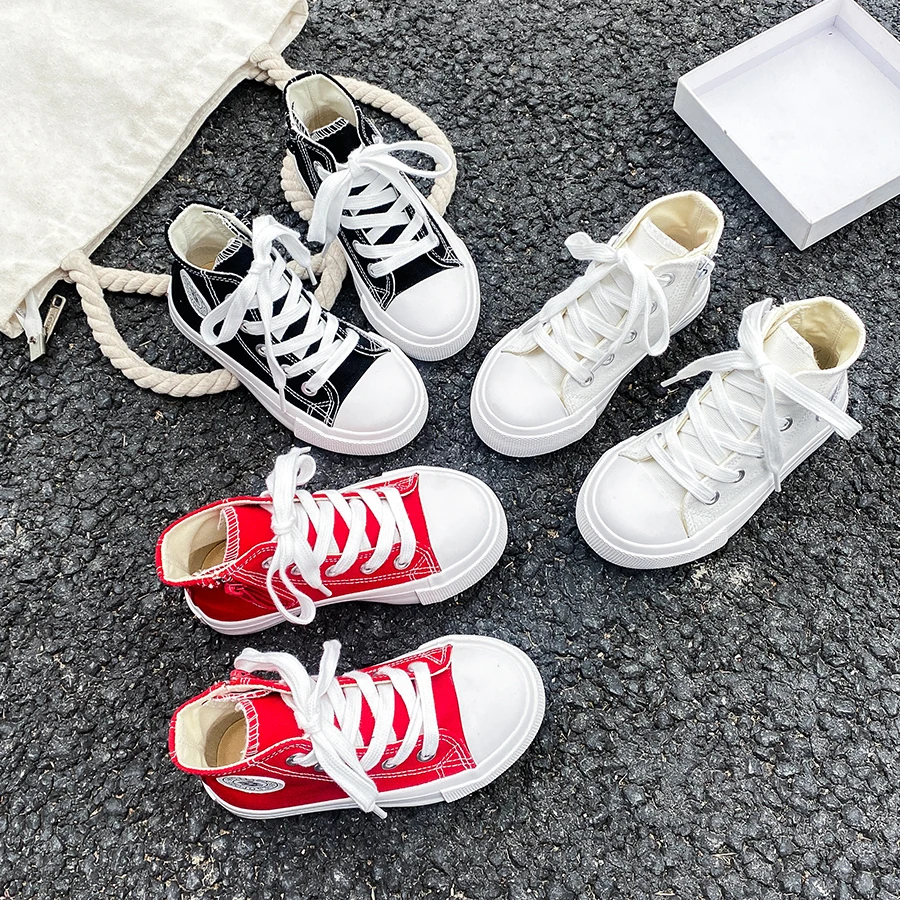 kf-S21a25446532a40998c3a6704a0587e0cc 9017 Solid color fashionable children's canvas shoes with breathable midsole, white cloth shoes, baby's white shoes, midsole sne - Image 1