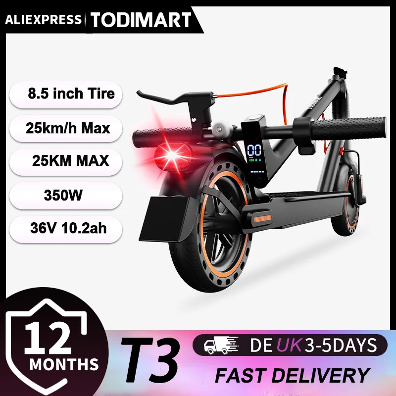 kf-S2378f2a472084113aec9742d2e77cdbaA TODIMART T3 Foldable and Portable Electric Scooter with APP Control, 350W 36V 10.4Ah Motor, 25km/h Speed, 8.5" Tires - Image 1