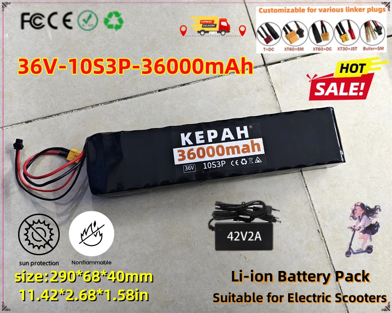 kf-S2383ccd115104e828ceaeab34ce194bcr 10S3P 36V 36Ah Rechargeable Electric Scooter Lithium Battery Pack 18650 500W Power Li-ion Battery,charger,with BMS,XT60 XT30 JST - Image 1