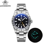 ADDIESDIVE Top Brand 39mm Quartz GMT Watches 20Bar Waterproof Luminous Bubble Mirror Sport Glass Watch for Men Relogio Masculino