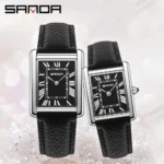 SANDA Couple Tank Watches Wear Resistant Leather Strap Luxury Square Dial 30M Waterproof Sports Casual Women Men Quartz Watches