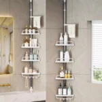 Stainless Steel Bathroom Corner Storage Rack Telescopic 4 Layer Shower Organizer For Shampoo Shower Gel Punch-Free Bathroom Rack