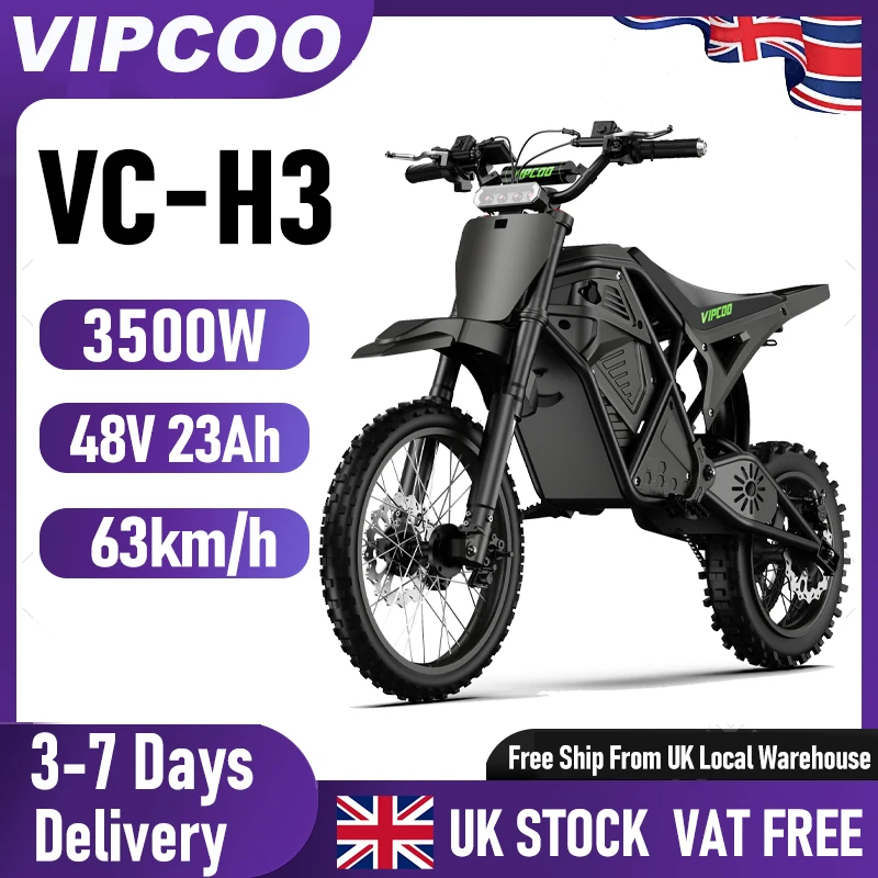 kf-S321f5f275e2b42a981350c2091ecbd8fx VIPCOO Electric Dirt Bike 3500W Motor 48V 23AH Battery 63KM/H Max Speed 40-70KM Range Hydraulic Brakes Off Road Electric Bike - Image 1