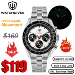Watchdives WD1863 Chronograph Watch VK63 Sweep Second Mechanical Quartz Movement Bubble Sapphire 100M Waterproof Vintage Watches