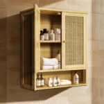 Bathroom Cabinet Wall Mounted Bamboo Storage Organizer Medicine Cabinet Unit Kitchen Shelf