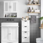 VASAGLE Bathroom Floor Storage Cabinet, Bathroom Storage with 4 Drawers, Bathroom Cabinet Freestanding, 30 x 30 x 82 cm