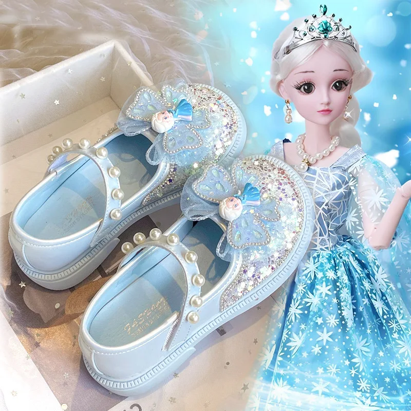 kf-S412e17ccf3504ce88e5bf369f8ef7e1fi DisneyPrincess Shoe for Girls Single Crystal Sandals Spring New Style Children's Shoes Rhinestone Little Girl Leather Baby Shoes - Image 1