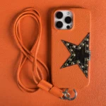 Premium Star Design Genuine Leather Case For iPhone 16 Pro Max 17Pro 15 13 12pro 14Pro Strap Crossbody Lanyard Phone Cover Coque