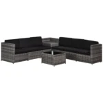 Outsunny 8 Pieces Outdoor PE Rattan Sofa Set with Cushions, Patio Garden Furniture Sets, Grey