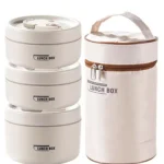 4pcs Portable Insulated Food Lunch Container Set with Thermal Lunch Box 3 Separate Stackable Lunch Container for Adult Kids