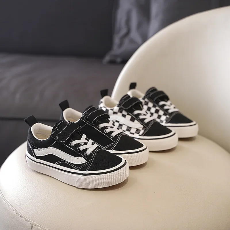 kf-S479f1b83cc1e4d2aa1df74b479fb75b0O Canvas Shoes New Toddler Kids Low Top Children Hook and Loop Slip on Athletic Shoes Student Soft Sole Non Slip Breathable Shoes - Image 1