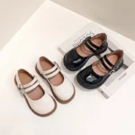 Girls Mary Jane Shoes Children's Double Heart Buckle Princess Shoes Lolita Style Kids Leather Shoes for Party Wedding Size 21-36