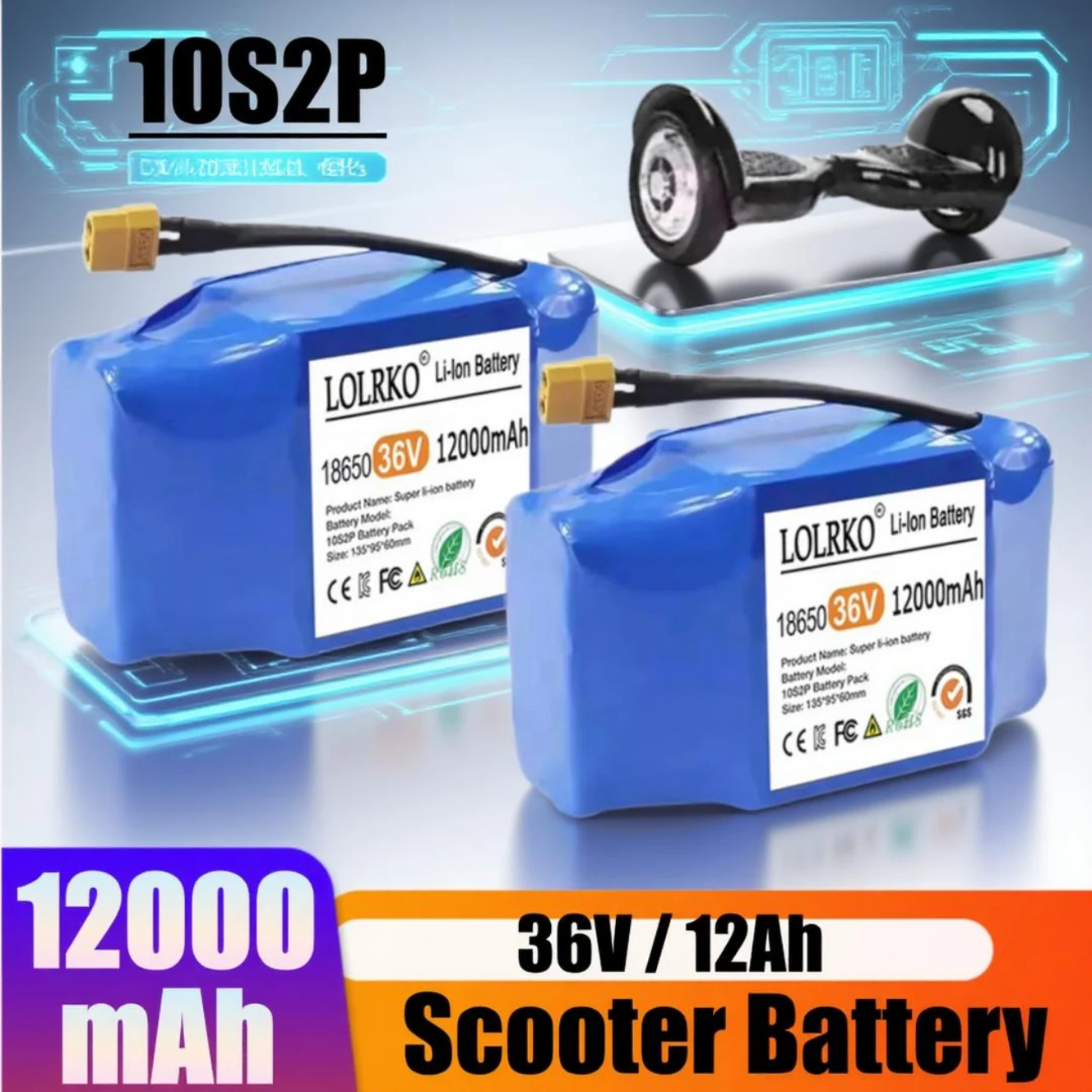 kf-S4cb999d8441643d384d9093fdd521fe8j 36V 12Ah Genuine Battery Pack 10s2p - Works with Electric Unicycle, HoverBoard & Self Balancing Scooter, Reliable - Image 1