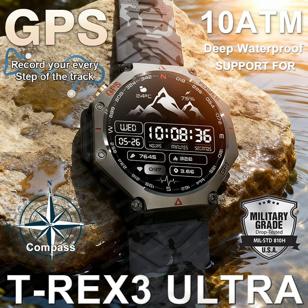 kf-S52c568a8afdd471dbaa71255068f83efj T-Rex 3 Ultra Military Grade GPS Smart Watch 10ATM Waterproof Compass Altimeter Barometric AMOLED Men HD Call Sports Smartwatch - Image 1