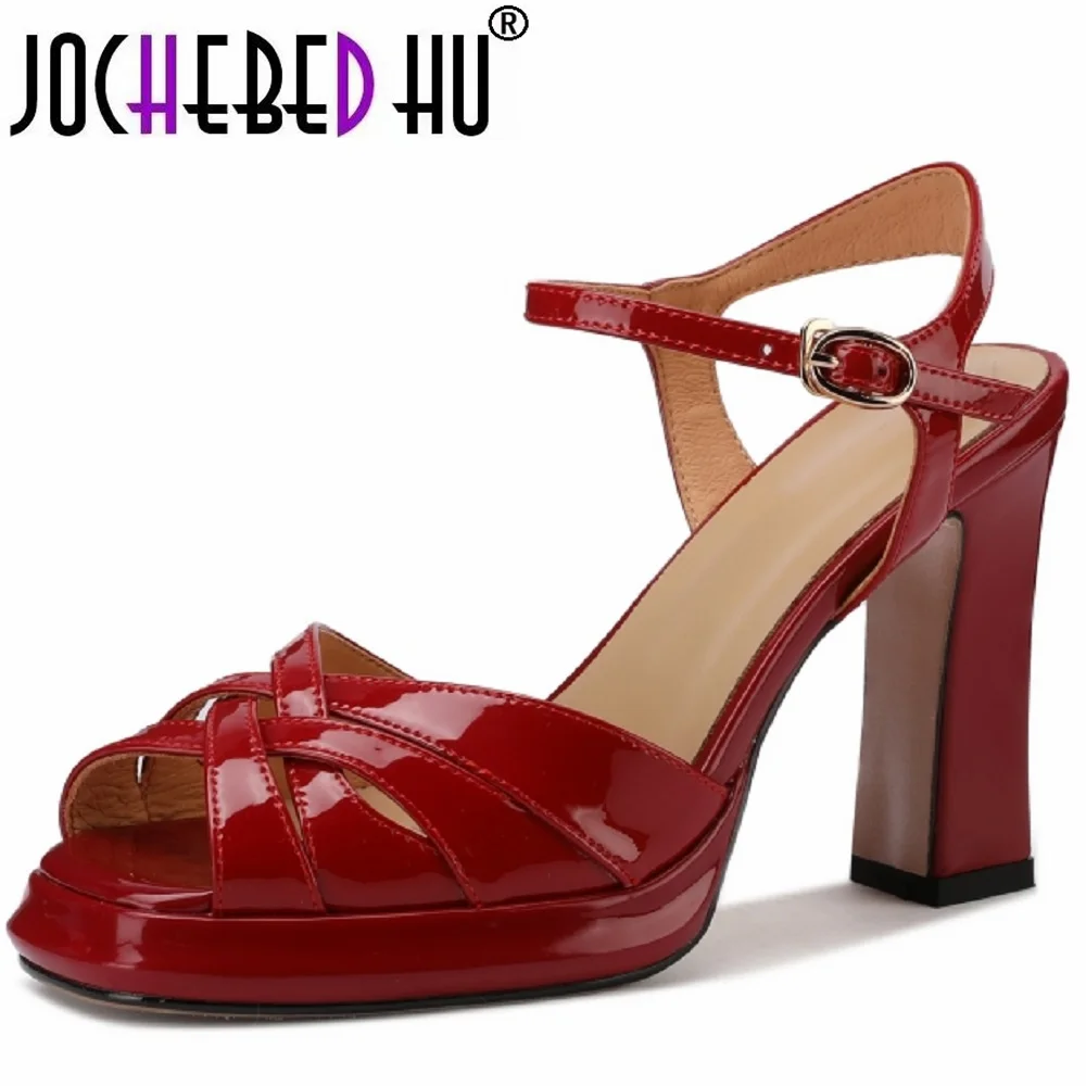 kf-S551de45ce2c74a2b92529eb0e6e41bfc7 【JOCHEBED HU】Brand Genuine Leather Band Ladies Handmade Shoe for Women's Sandals Summer Heels Platform Luxury 34-40 - Image 1