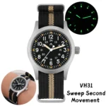 Militado ML05 Vintage Watch VH31 Sweep Second Movement Domed Sapphire Crystal With High Clear AR Coating Luminous 38mm Watches