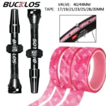 BUCKLOS 40MM 44MM Bike Tubeless Valve CNC Road Bicycle Presta Valve Bicycle Tubeless Rim Tape MTB F/V Valves Wheelset Tape Strip