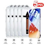 5Pcs For iPhone 17 16e 16 15 14 13 12 11 XR XS Pro Max Plus Screen Protector Toughened Glass Phone With Install Kit Remove