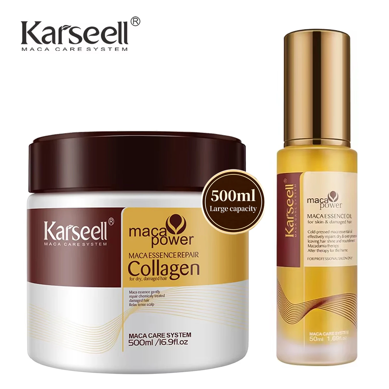 kf-S599b8dc7a9cd42deae3e82eed5beb9a2j Karseell Collagen Hair Treatment Deep Repair Hair Mask 500ml + Argan Oil Hair Serum 50ml for Dry Damaged Hair All Hair Types - Image 1