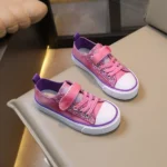 COMFY KIDS Girls Pink Purple Gradient Sequin Sweet Style Low Top Canvas Shoes Breathable Fabric Adjustable Strap All-Season Wear Party Casual Shoes
