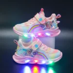 Disney Girls' Casual Shoes Led Lights Mesh Breathable Children's Sports Princess Elsa Pink Purple Shoes Sneakers Size 22-37