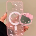 Cute Sanrio Hello Kitty Magnetic Magsafe Wireless Charge Phone Case For iPhone 17 16 15 14 13 Pro Max Mirror Grip Holder Cover