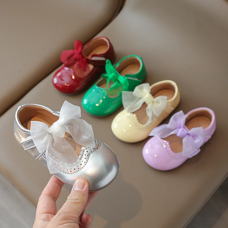 kf-S5e542029a403496bbc8b3dd60b9f3052B Baby Girl Leather Shoes Spring Autumn New Fashion Soft Comfortable Candy Color Princess Kids Dress Flats Ribbon Bow-knot Sweet - Image 1