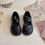 Girls Leather Princess Kids Shoes Black Party Wedding Shoes Back To School Mary Janes Double Heart Buckle Classic Soft Fashion