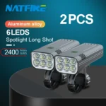 NATFIRE 2 Pcs Bike Light USB Rechargeable 3600LM Bike Headlight 6*LED Super Bright Flashlight Front Lights and Color Rear light