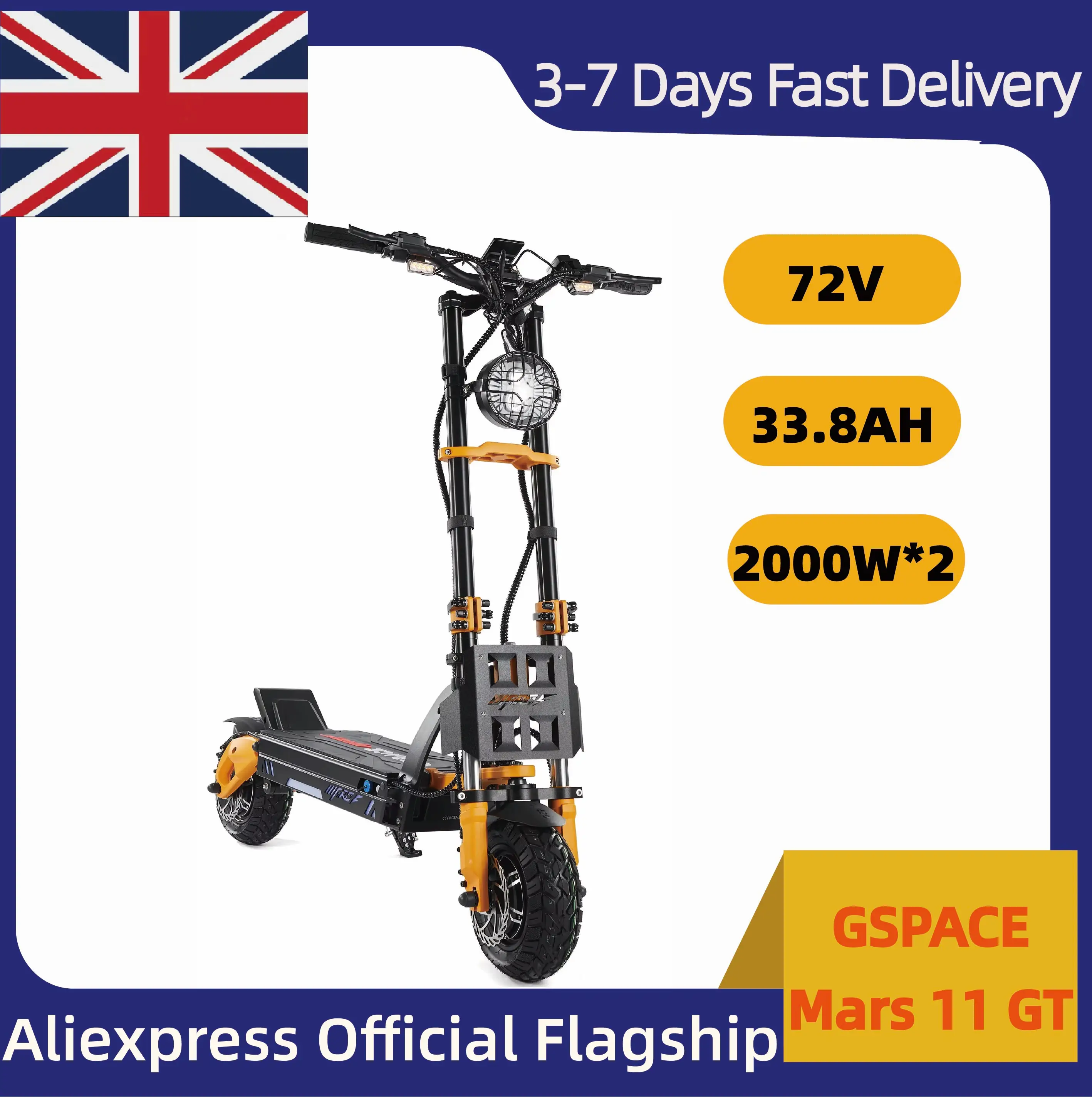 kf-S65938aaa9ee8417d8945dc74e4d8c0edX GSPACE Mars 11 GT Foldable Electric Scooter for Adults 2000W*2 Electric Scooter 72V33.8AH Battery 11 Inch Fat Tire E-Mountain S - Image 1