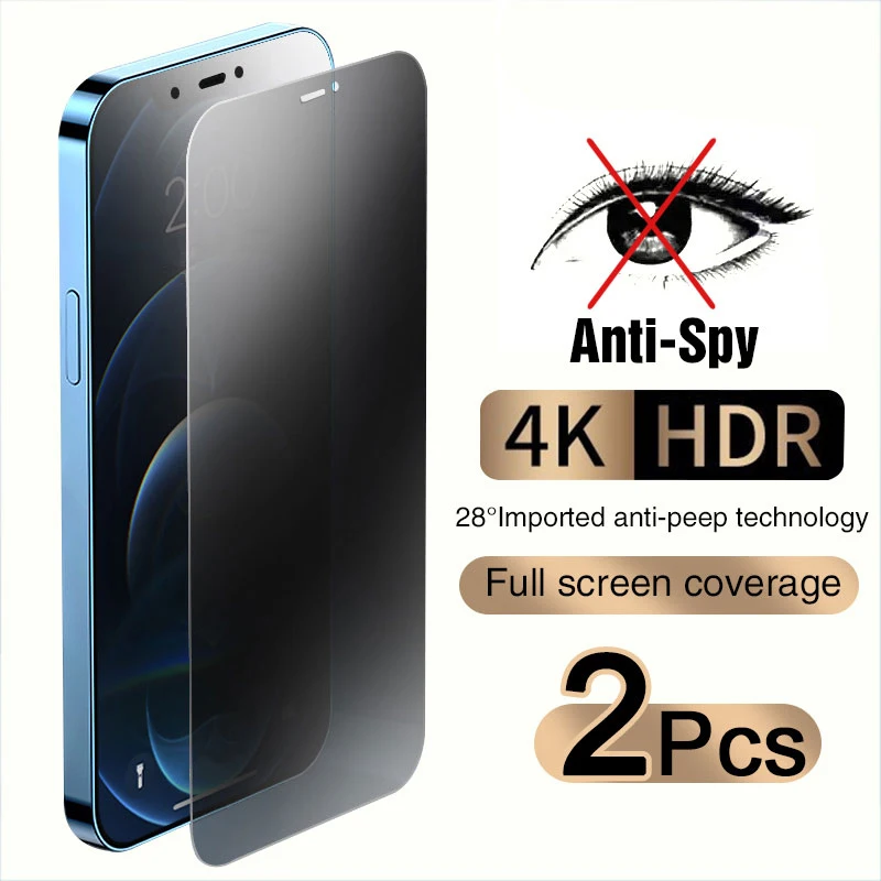 kf-S687312e947704f038821ee46c618680f3 2PCS Full Cover Anti Spy Screen Protector For iPhone 11 12 13 14 15 PRO MAX 6 7 8 Plus XS X XR Tempered Glass Privacy - Image 1