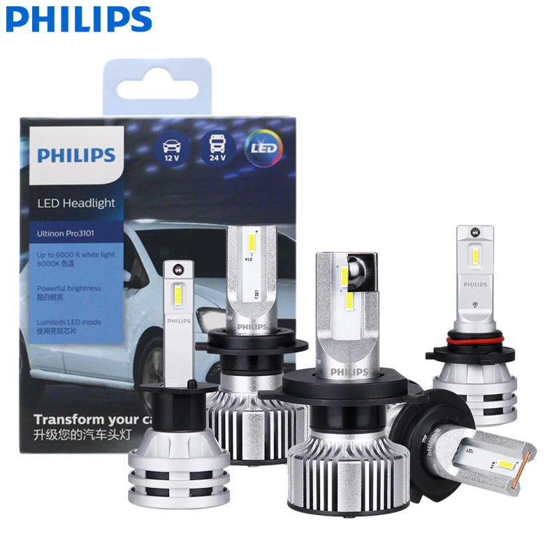 kf-S68ae116d3adb4e8aa35380e7a7396bb6F Philips LED H1 H3 H4 H7 H11 Ultinon Pro3101 12V/24V 6000K Bright White HB3 9005 HB4 9006 HIR2 9012 Auto Headlight LED Lamps, 2x - Image 1