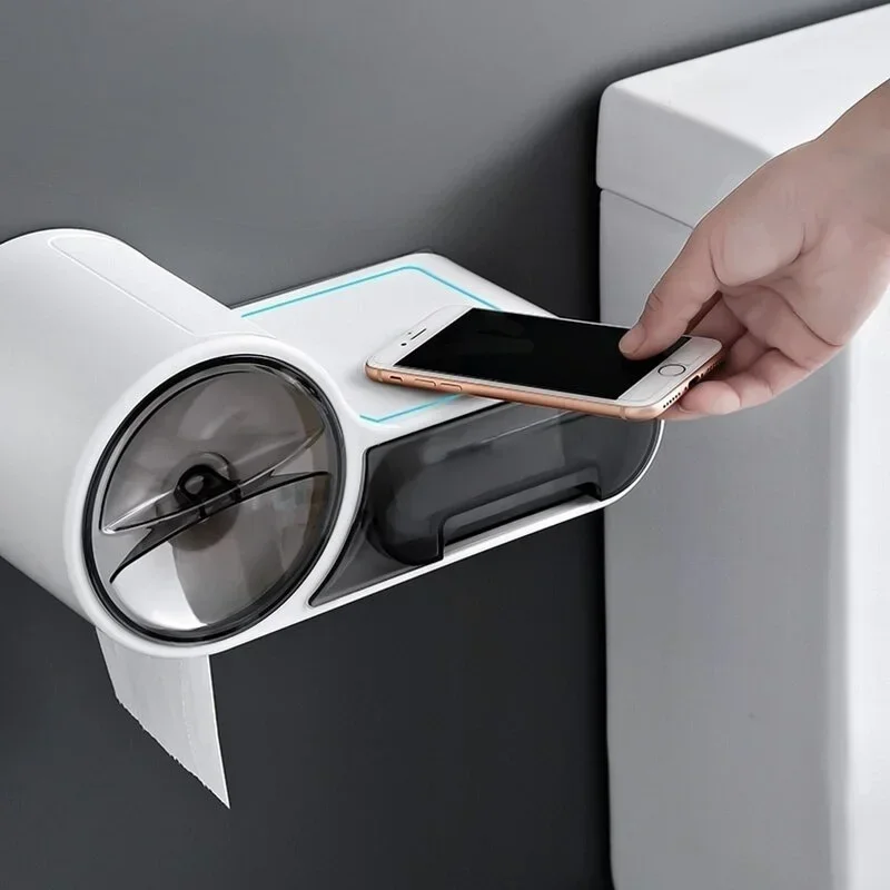 kf-S69897e1ce1eb4604b415fe1b3b7cd6a6h Portable Toilet Paper Holder Household Storage Rack Toilet Paper Holder Bathroom Wall-mounted Waterproof Storage Tissue Box - Image 1