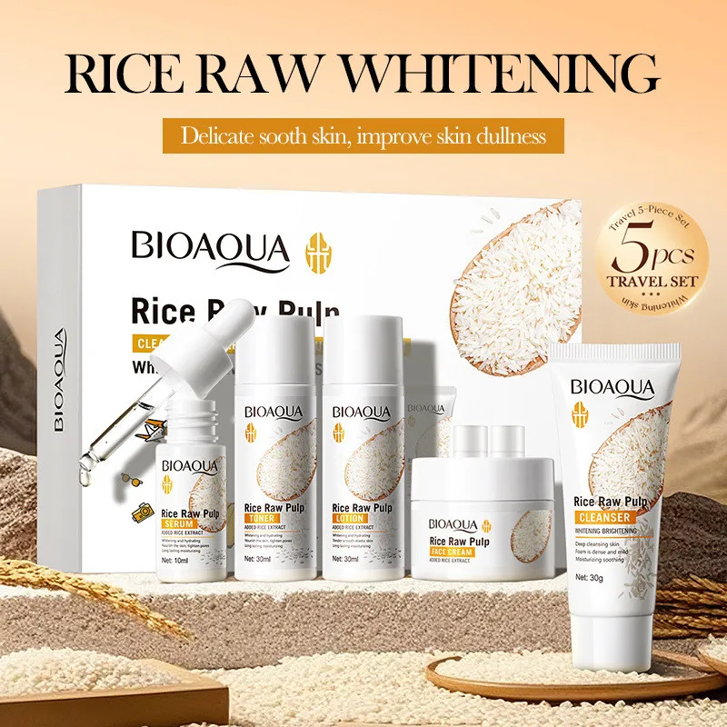 kf-S69933e3d5d5149ca8561adc34be593e1K Rice Raw Whitening Set Brighten Hydrating Moisturize Soothing Facial Cleanser+toner+essence+lotion+cream Skincare - Image 1